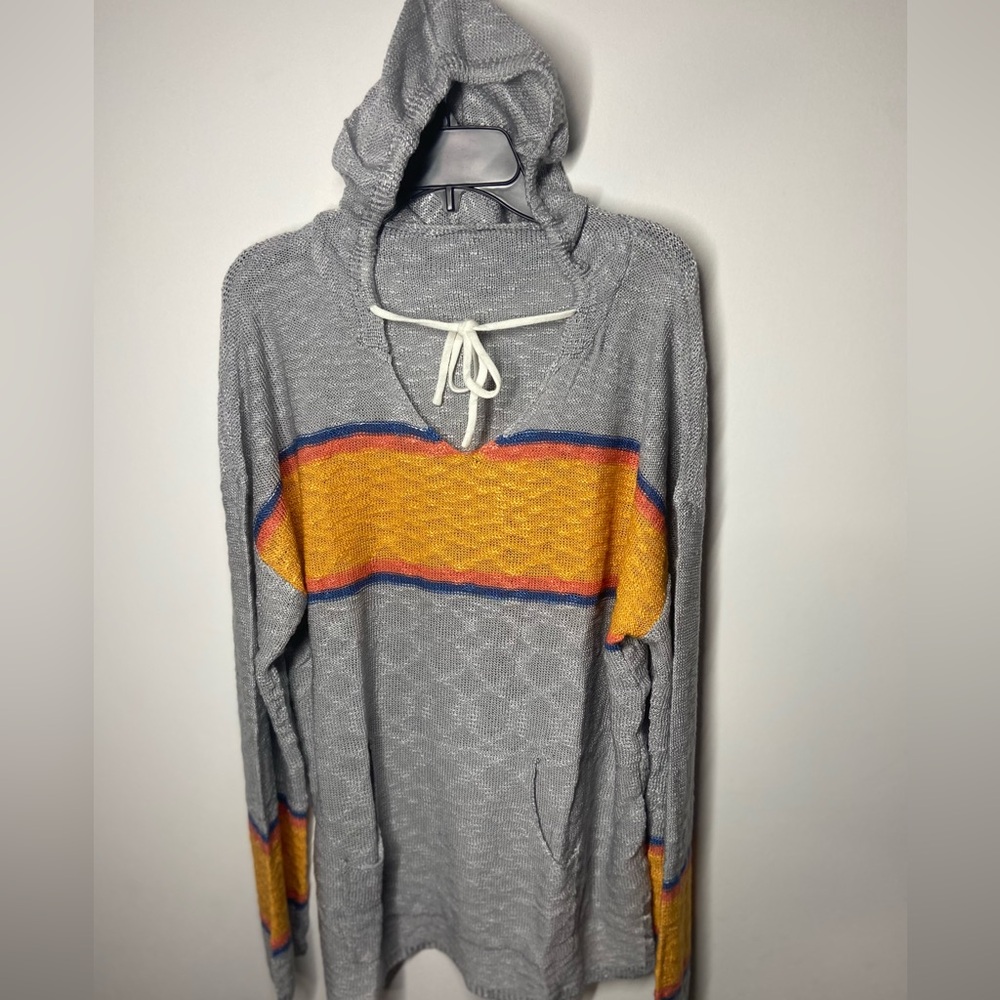 Gray Hoodie with Orange and Blue Stripes